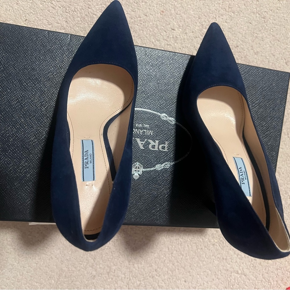 Prada Women's Navy Blue Suede Heels